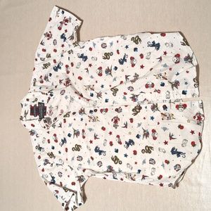 Raw Yarn Industries Button up short sleeve shirt skulls dragons roses anchors